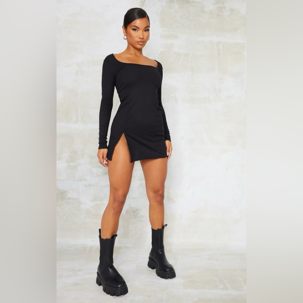 NWT PrettyLittleThing ribbed square neck ribbed bodycon dress